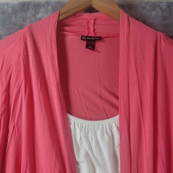 New Directions Womens Open Front Ruched Sleeve Cardigan Coral XL Layered Ruffle - Picture 5 of 10